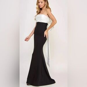 City Chic Black and White Strapless Gown for formal or wedding event